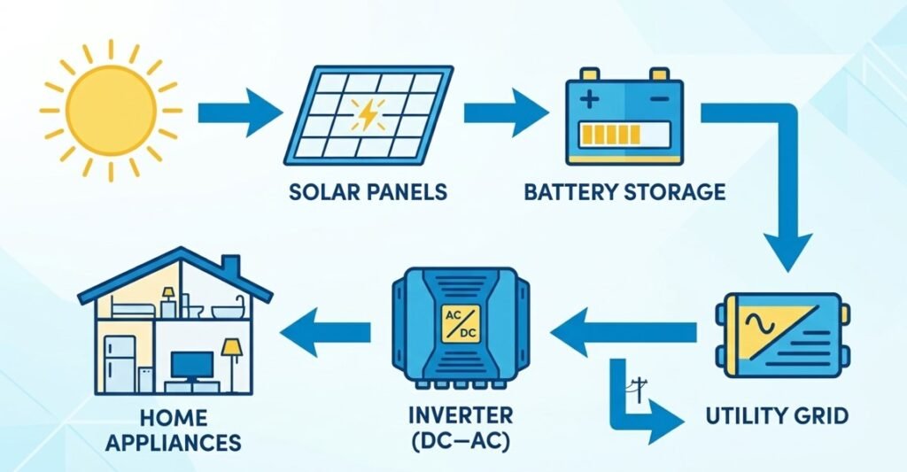 solar panel battery inverter flow diagram